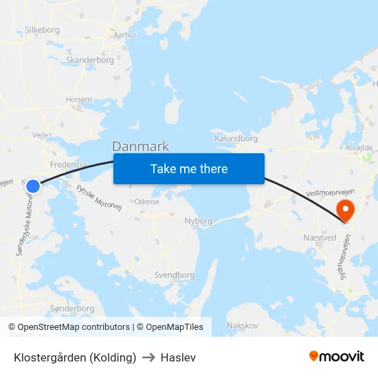 Klostergården (Kolding) to Haslev map