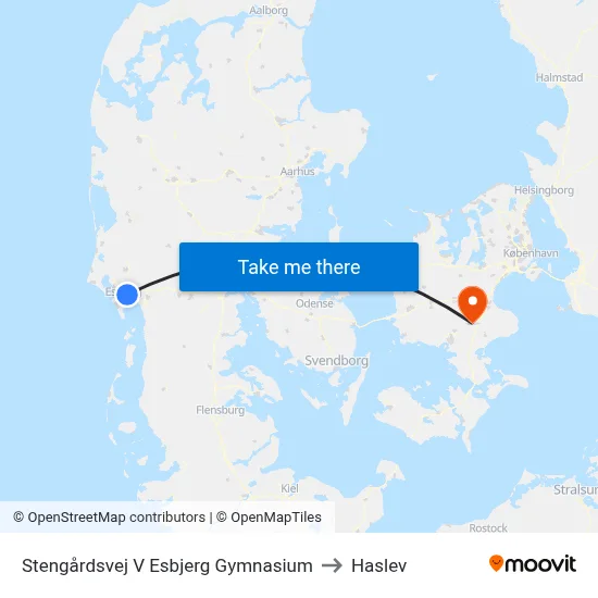 Stengårdsvej V Esbjerg Gymnasium to Haslev map