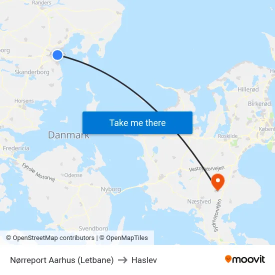 Nørreport Aarhus (Letbane) to Haslev map