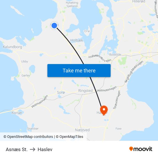Asnæs St. to Haslev map
