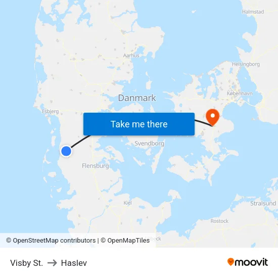 Visby St. to Haslev map