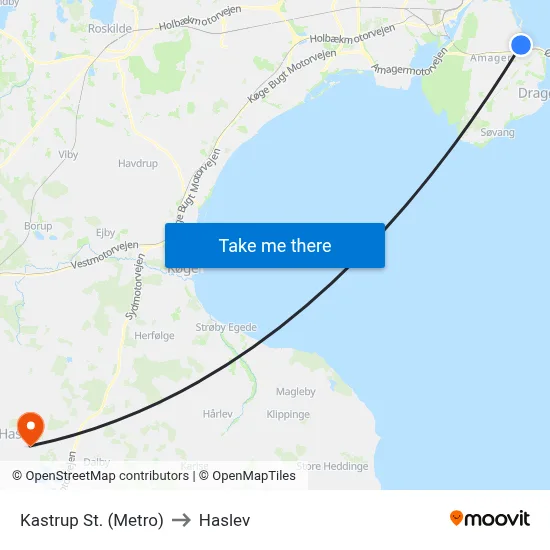 Kastrup St. (Metro) to Haslev map