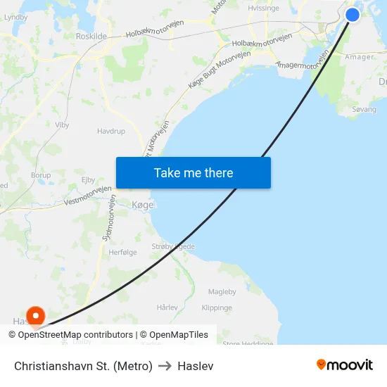Christianshavn St. (Metro) to Haslev map