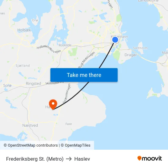 Frederiksberg St. (Metro) to Haslev map