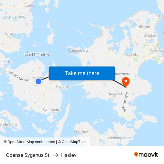 Odense Sygehus St. to Haslev map