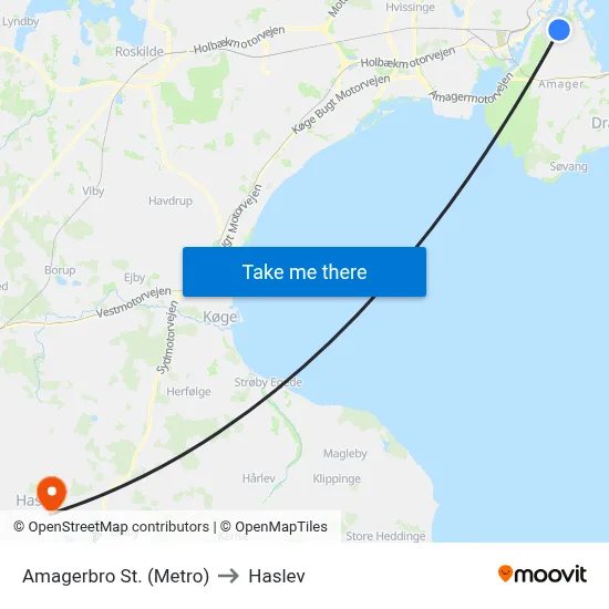 Amagerbro St. (Metro) to Haslev map