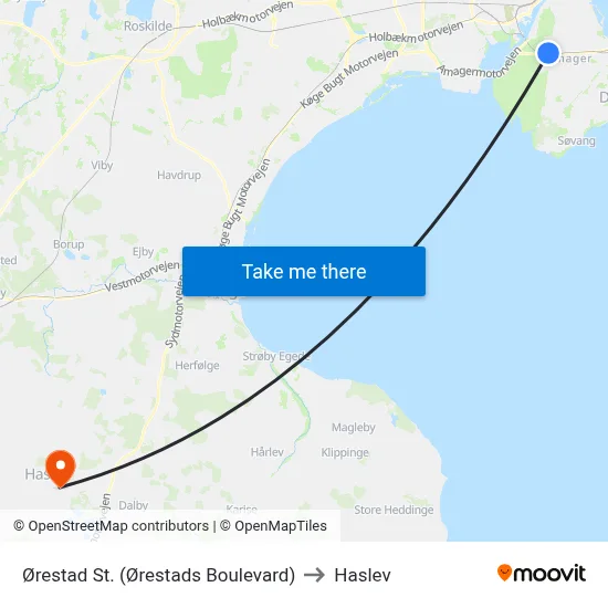 Ørestad St. (Ørestads Boulevard) to Haslev map