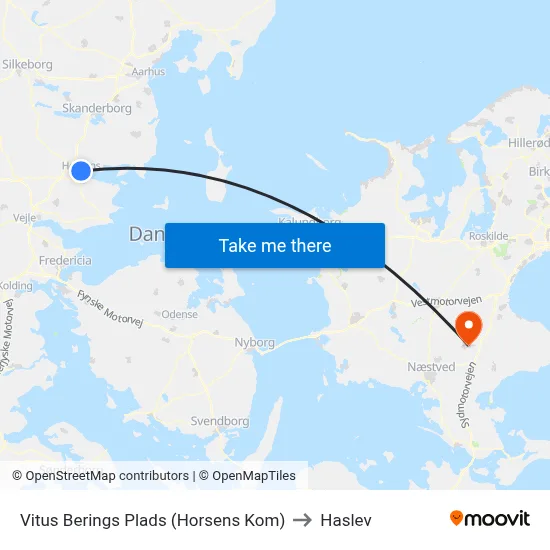 Vitus Berings Plads (Horsens Kom) to Haslev map