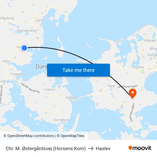 Chr. M. Østergårdsvej (Horsens Kom) to Haslev map