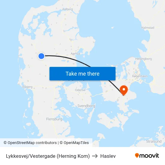 Lykkesvej/Vestergade (Herning Kom) to Haslev map