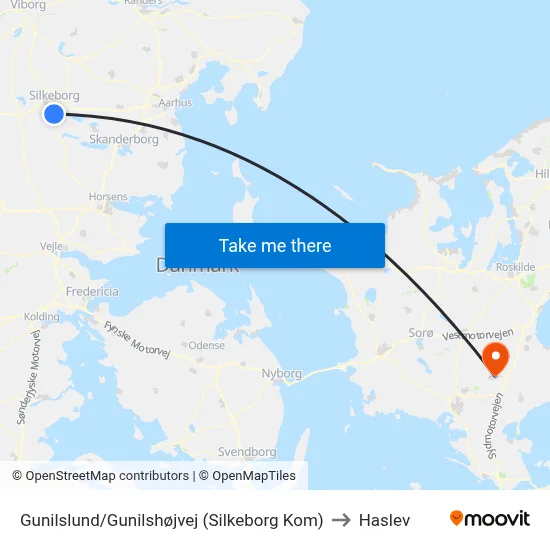 Gunilslund/Gunilshøjvej (Silkeborg Kom) to Haslev map