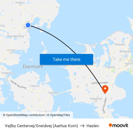 Vejlby Centervej/Grenåvej (Aarhus Kom) to Haslev map