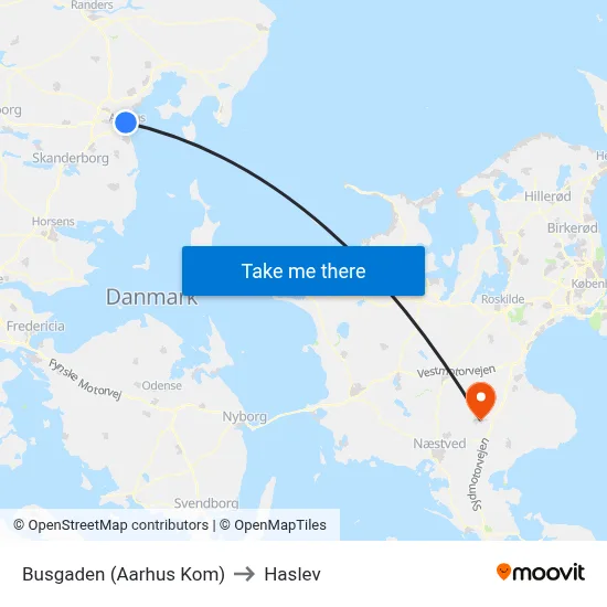 Busgaden (Aarhus Kom) to Haslev map