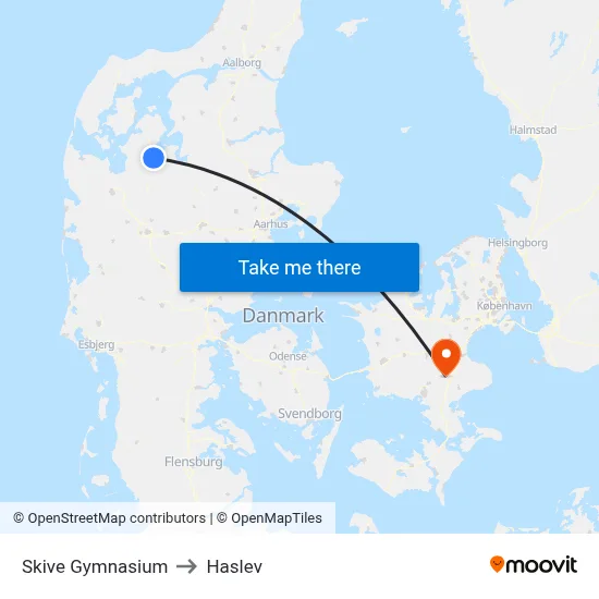 Skive Gymnasium to Haslev map