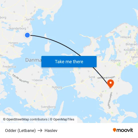 Odder (Letbane) to Haslev map