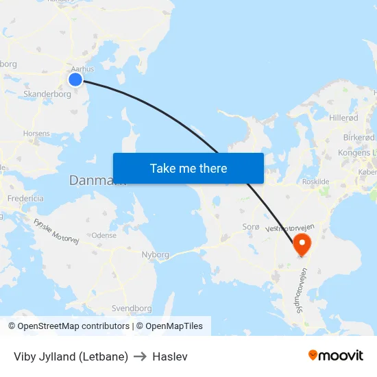 Viby Jylland (Letbane) to Haslev map