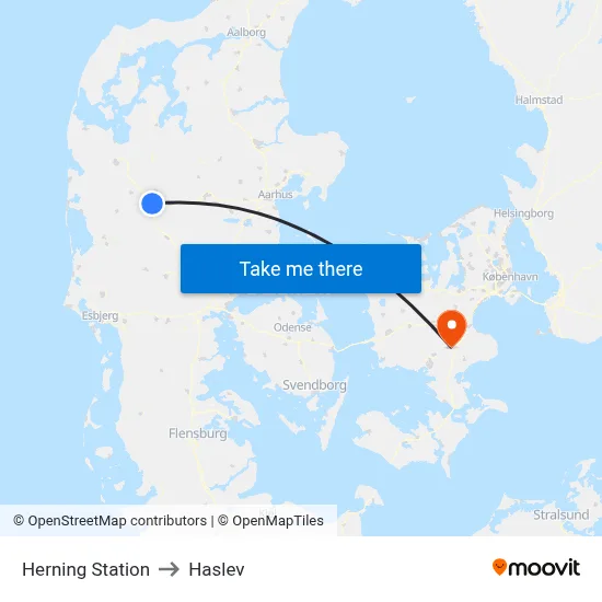 Herning Station to Haslev map