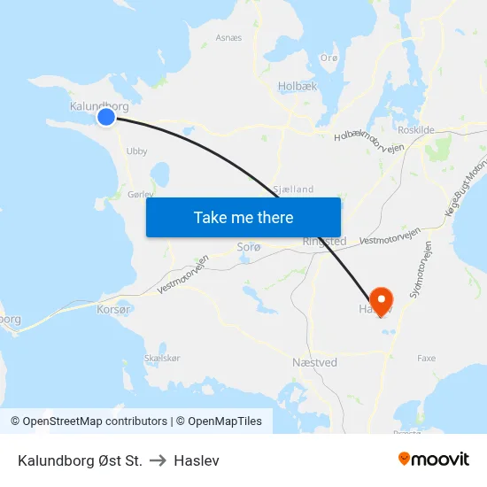 Kalundborg Øst St. to Haslev map