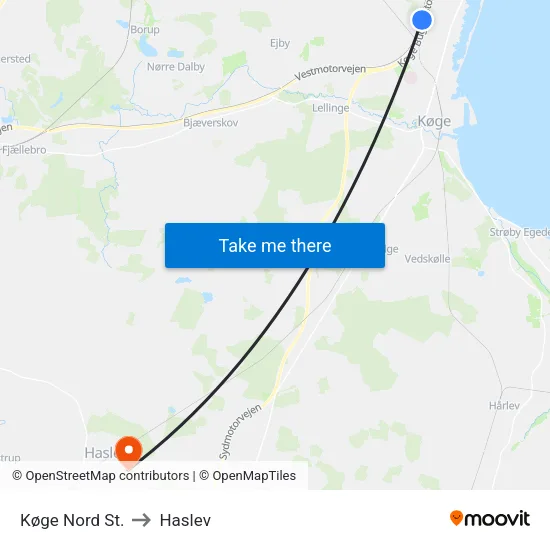 Køge Nord St. to Haslev map
