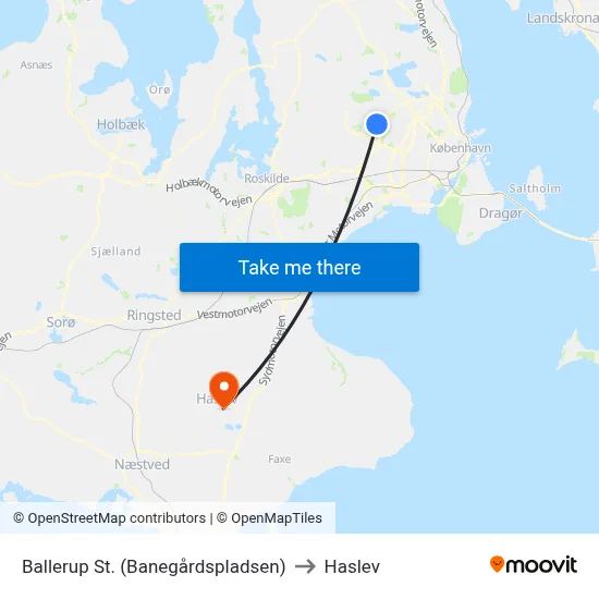 Ballerup St. (Banegårdspladsen) to Haslev map