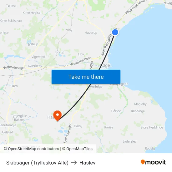 Skibsager (Trylleskov Allé) to Haslev map