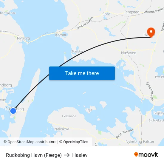 Rudkøbing Havn (Færge) to Haslev map