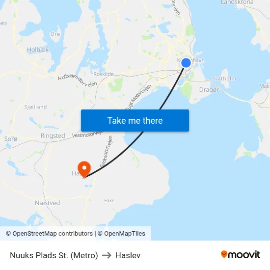Nuuks Plads St. (Metro) to Haslev map