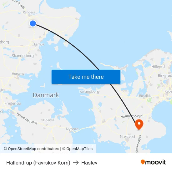 Hallendrup (Favrskov Kom) to Haslev map
