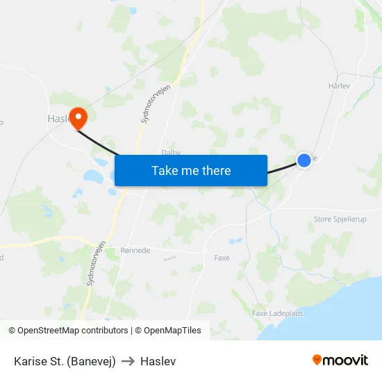 Karise St. (Banevej) to Haslev map