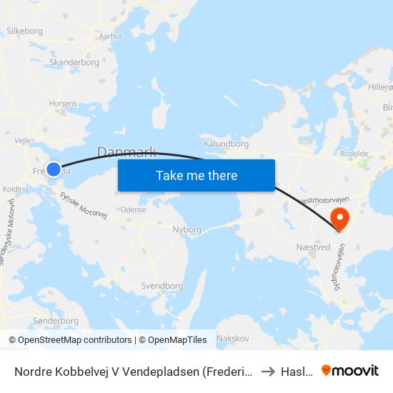 Nordre Kobbelvej V Vendepladsen (Fredericia) to Haslev map