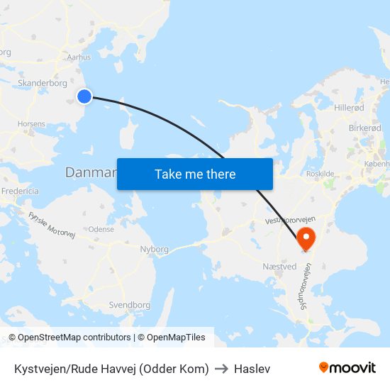 Kystvejen/Rude Havvej (Odder Kom) to Haslev map