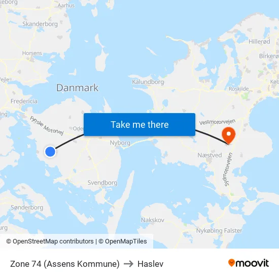 Zone 74 (Assens Kommune) to Haslev map