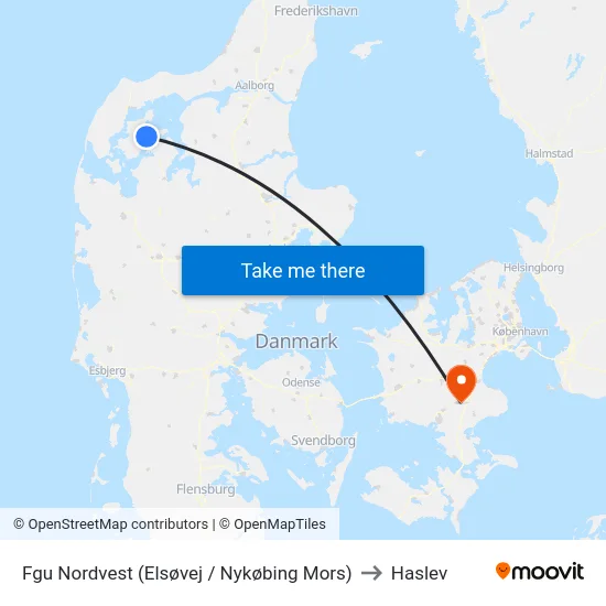 Fgu Nordvest (Elsøvej / Nykøbing Mors) to Haslev map
