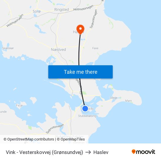 Vink - Vesterskovvej (Grønsundvej) to Haslev map