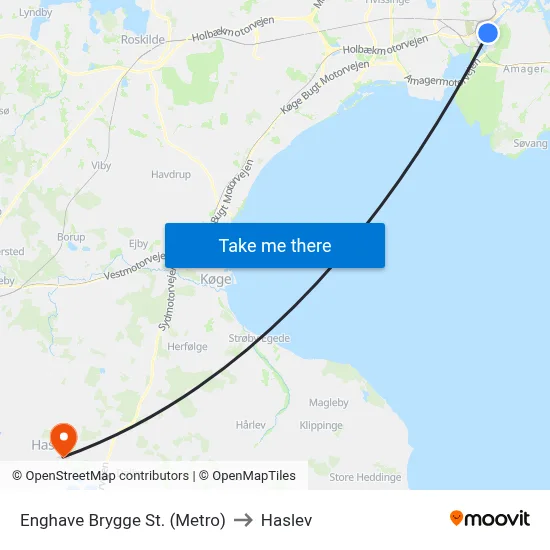 Enghave Brygge St. (Metro) to Haslev map