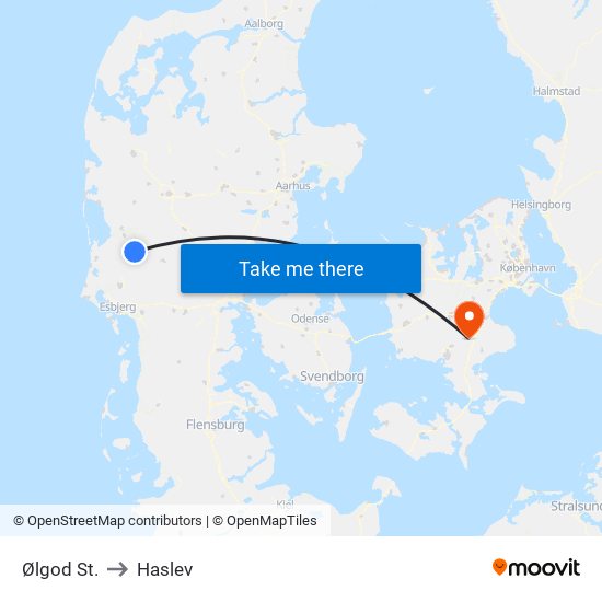 Ølgod St. to Haslev map