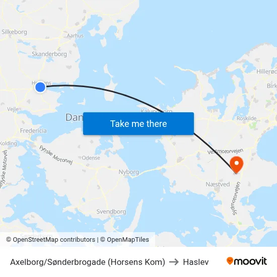 Axelborg/Sønderbrogade (Horsens Kom) to Haslev map
