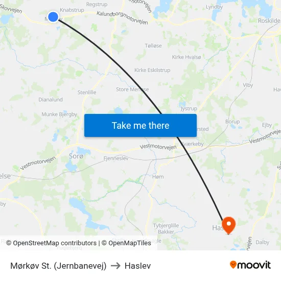 Mørkøv St. (Jernbanevej) to Haslev map