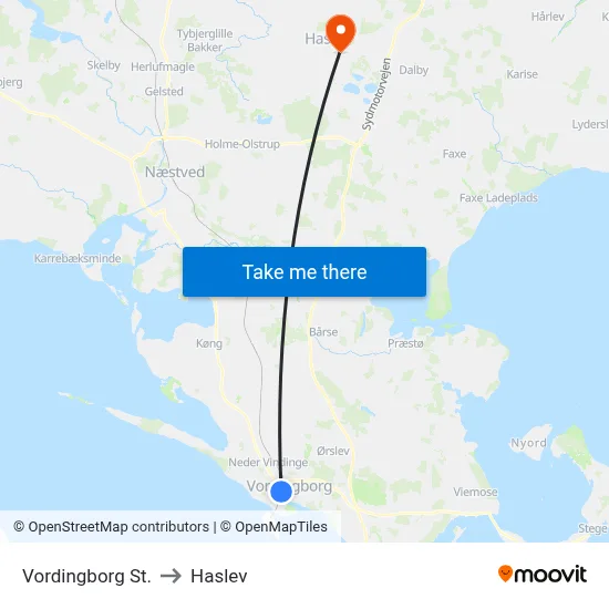Vordingborg St. to Haslev map