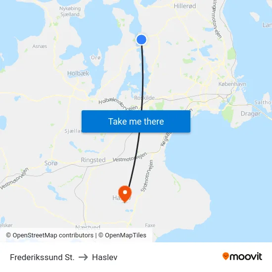 Frederikssund St. to Haslev map