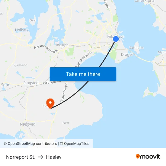 Nørreport St. to Haslev map