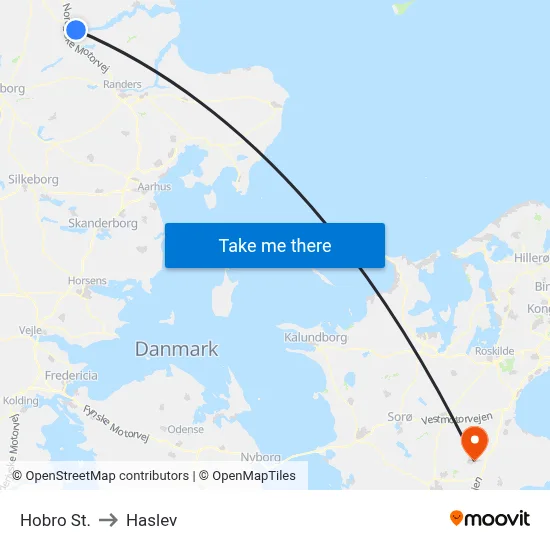 Hobro St. to Haslev map
