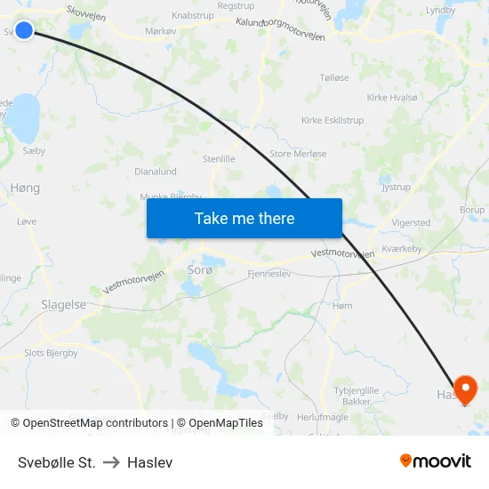 Svebølle St. to Haslev map