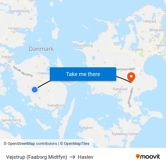 Vøjstrup (Faaborg Midtfyn) to Haslev map