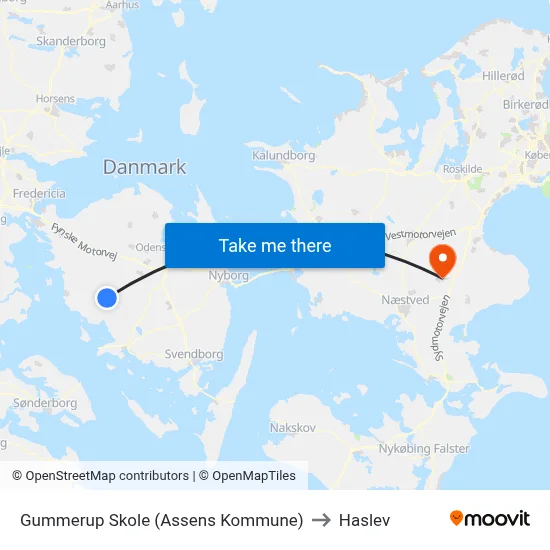 Gummerup Skole (Assens Kommune) to Haslev map