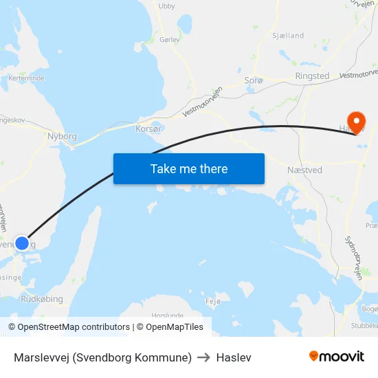 Marslevvej (Svendborg Kommune) to Haslev map