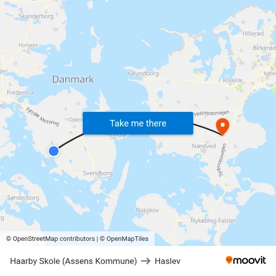 Haarby Skole (Assens Kommune) to Haslev map
