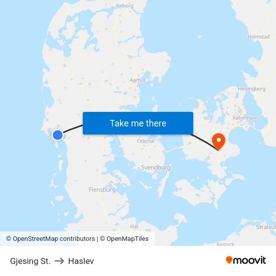 Gjesing St. to Haslev map