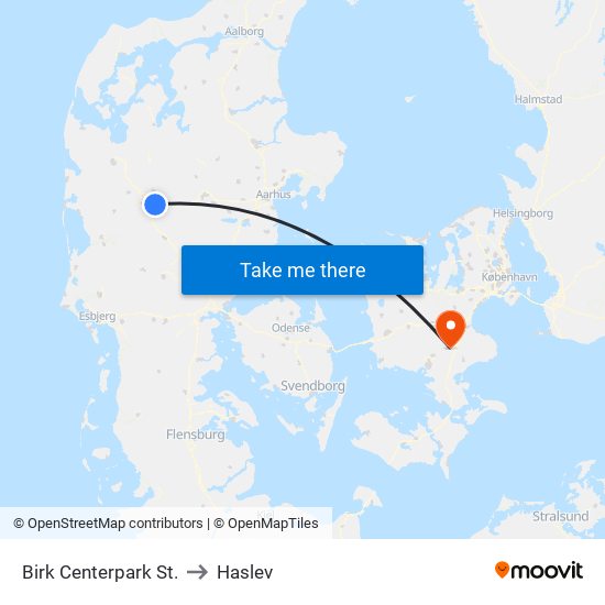 Birk Centerpark St. to Haslev map
