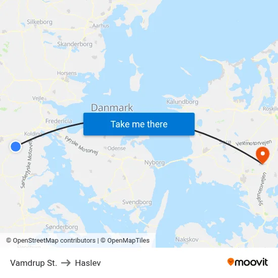 Vamdrup St. to Haslev map